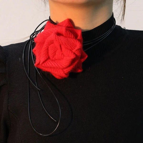 Collier ras du cou fait à la main avec grande fleur rouge pour femmes, bijoux de noël, ligne de cire, accessoires élégants pour dames, Y2K, 2023