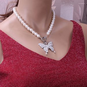 Tour de cou HANGZHI 2022 rue tir clignotant diamant exagéré grand papillon perle collier dames fille mode bijoux