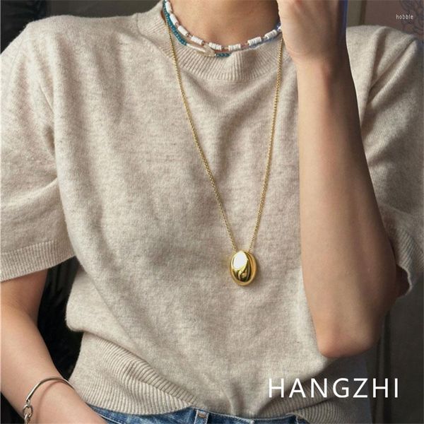 Gargantilla Hangzhi Simple Oval Metal Suéter Cadena Moda Exagerada Geométrica Collar Largo Para Mujeres Niñas Joyería Vintage Regalos 2023