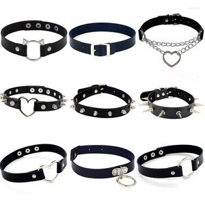 Choker Harajuku Black Goth Punk Leather Kettingen vrouwen mannen rock hart slot sleutel spike kraag chocker cosplay gotische accessoires