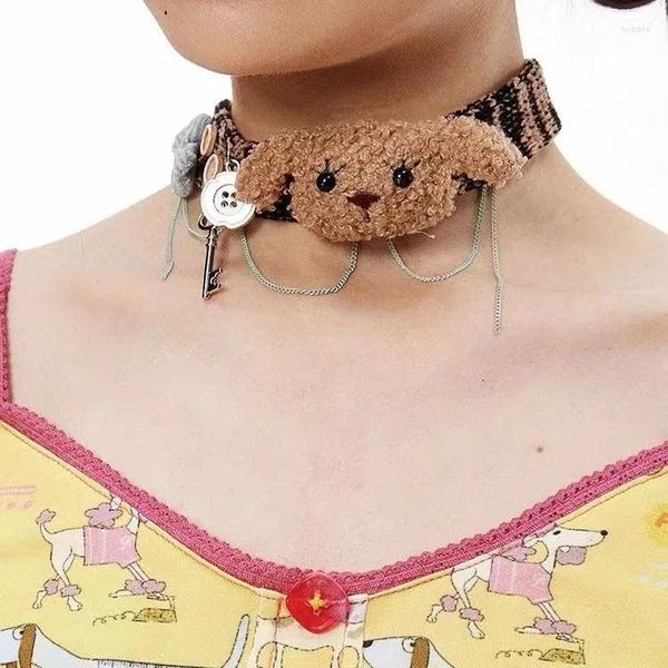 Gargantilla Harajuku hecha a mano para mujer, collar exagerado con botón de cachorro, vellón de cordero, Collar Punk para mujer, accesorios estéticos creativos