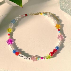 Ras du cou Harajuku lettre bonbons fleur fraise collier de perles pour les femmes champignon coloré cristal perle perle filles Y2K bijoux