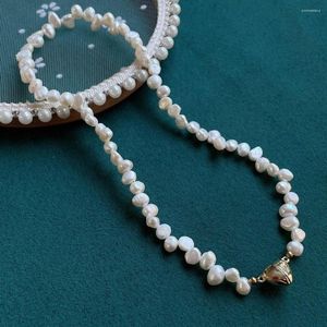 Ras du cou coeur fermoir naturel collier de perles d'eau douce pour les femmes irrégulière blanc goutte d'eau fleur Baroque bijoux collier