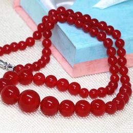 Collier ras du cou en pierre naturelle de haute qualité, calcédoine de Jades rouge, perles rondes de 6 à 14mm, tour de chaîne, bijoux à la mode, 18 pouces, B625-1