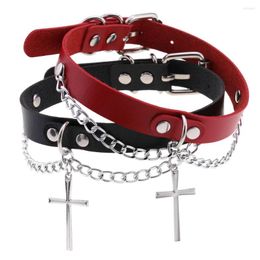 Choker hiphop punk zwart rood pu lederen harajuku kruis hanger ketting dames sleutelbeen ketting accesorios para mujer kraag