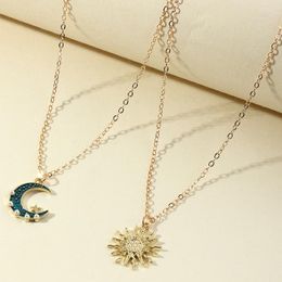 Choker Hippie Vintage Double Collier Perle Soleil Lune Pour Femmes Pendentif Chaînes Bijoux Indie Esthétique