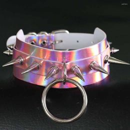 Tour de cou holographique clouté Punk cerceaux O forme cercle pendentif Laser cuir collier ceinture déclaration collier fête Harajuku bijoux