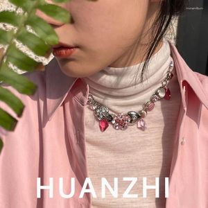 HUANZHI INES – collier romantique à fleurs rose doux, coloré, Vintage, élégant, Y2K, bijoux de luxe fins pour femmes et filles