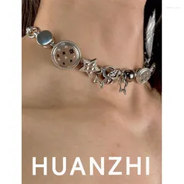 Choker HUANZHI Punk Retro Knop Ster Hanger Ketting Trendy Delicaat Zilver Kleur Unisex Gepersonaliseerde Luxe Sieraden voor vrouwen