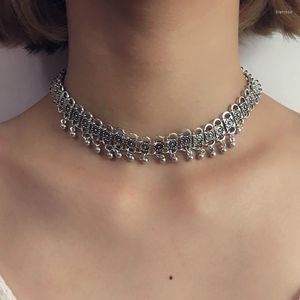 Ras du cou HuaTang Vintage tibétain argent couleur serrure collier pour femmes filles perles en métal clavicule chaînes bijoux ethniques sur le cou