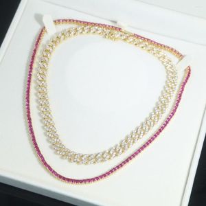 Choker Iced Out 3mm Red CZ Plaveed Tennis Chain Lange ketting voor mannen dikke kubieke zirkoon Miami Cuban Link Jewelry