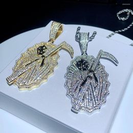 Choker Iced Out Bling CZ Hip Hop Men Boy Sieraden 5a Cubic Zirconia Gold Ploated Skull Rock Punk Hanger Ketting Druppelschip