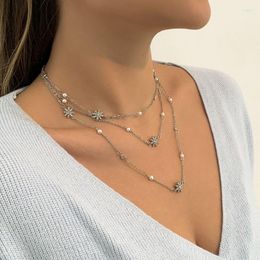 Collier ras du cou Imitation cristal, chaîne Fine, perle courte, pendentif en strass en forme d'étoile, multicouche pour femmes