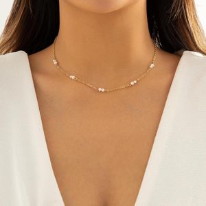 Collier ras du cou IngeSight.Z mode coréenne collier de perles d'eau douce pour les femmes couleur or cuivre enveloppé métal clavicule chaîne collier