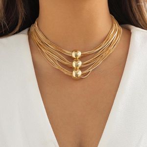 Choker ingesight.z Multi -gelaagde overdreven CCB -materiaal Big Ball Necklace for Women Vintage Gold Color Chunky sleutelbeenketting