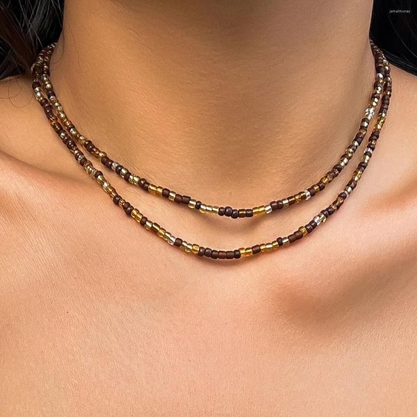 Gargantilla IngeSight.Z Conjunto de collar de cuentas de arroz de colores mezclados multicapa para mujer Cadena de clavícula de playa bohemia Regalo de joyería