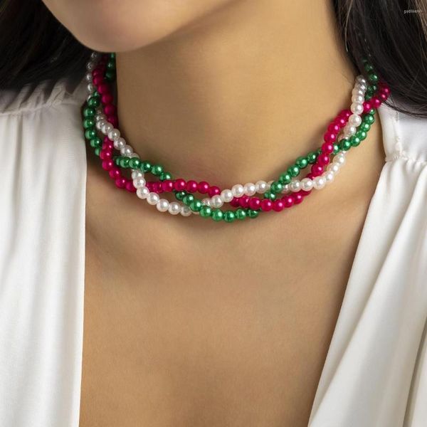 Tour de cou IngeSight.Z perles torsadées grosse chaîne collier pour femmes Vintage couleur de noël perle clavicule cadeau