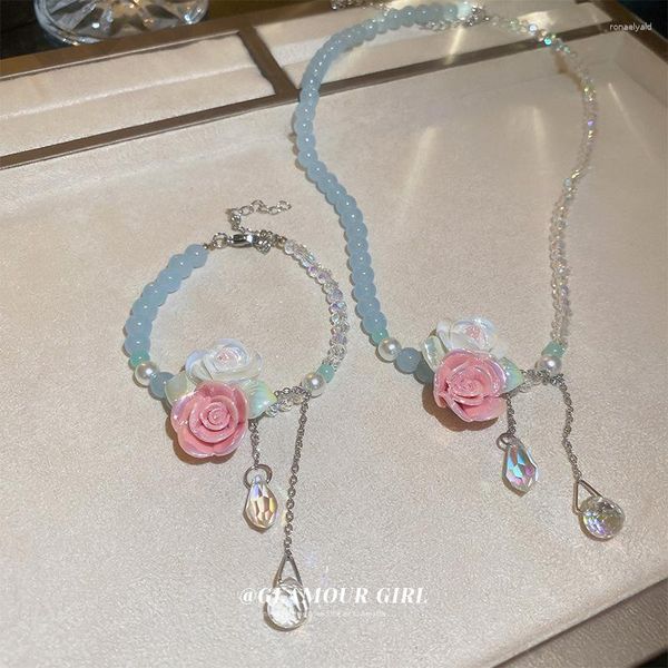 Choker Ins Mignon Fleur Cristal Et Collier De Perles Femmes Fille Romantique Vacances Bijoux Cadeau