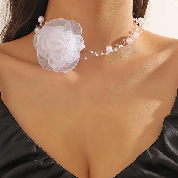Tour de cou Ins fait à la main maille fleur français collier accessoires de mariée conception de robe chaîne de collier de perles de camélia
