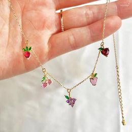 Colliers ras du cou multicolores en cristal pour femmes, pendentif à breloque en forme de fruits, mignon, chaîne en forme de pomme cerise