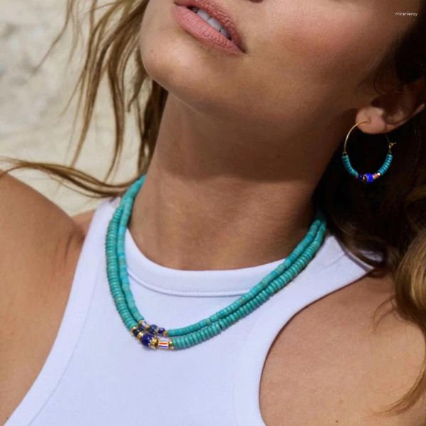 Collier ras du cou en perles turquoise naturelles pour femmes, fait à la main, de luxe léger, de Niche, portant une chaîne de clavicule