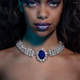 Collier ras du cou INS Vintage en cristal multicouche pour femmes, pierres précieuses bleues, strass géométrique, col court, bijoux de mariage