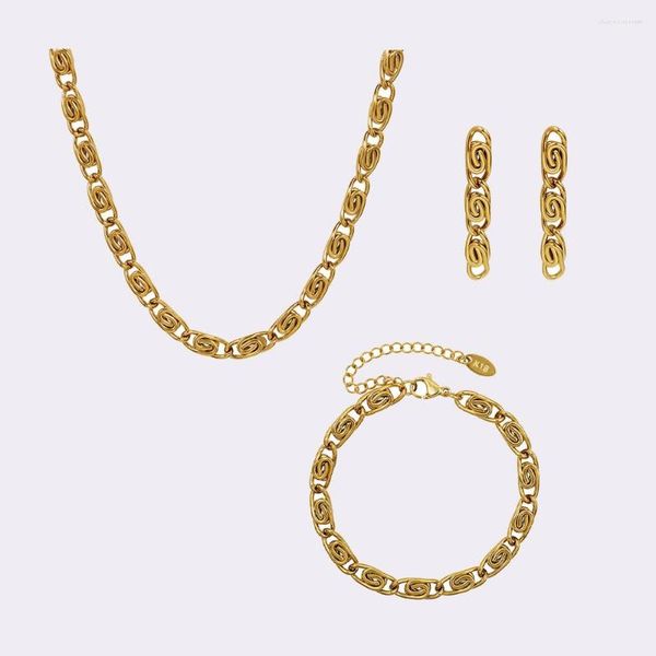 Gargantilla INS Vintage Rolled Up Chunky Plain Chain Jewelry PVD Chapado en oro Collar de acero inoxidable Pulsera Pendiente Set Regalo