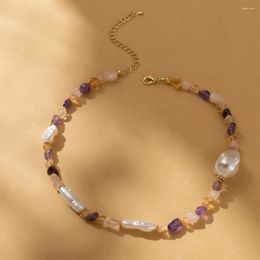 Halsband Unregelmäßige Imitation Perle Farbige Natürliche Stein Halskette Für Frauen High-end-Einfache Ladies 2023 Mode Schmuck Großhandel