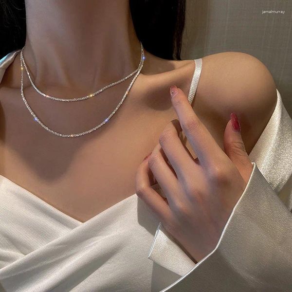 Collier ras du cou italien scintillant couleur argent pour filles, bijoux de clavicule en acier inoxydable à la mode pour femmes, fête