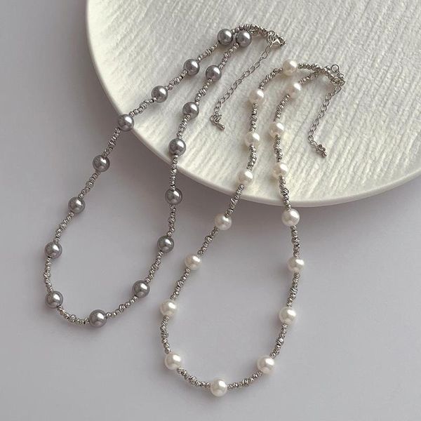 Gargantilla de diseño minimalista japonés y coreano, collar de Metal de empalme de cuentas, cadena de cuello de moda para mujer, cadena de clavícula de temperamento