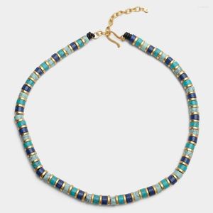 Choker JBJD Bijoux Vintage Plaqué Or Lapis Lazuli Perles Turquoise Strand Collier