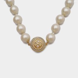 Tour de cou JBJD Vintage bijoux rond aimant bouton collier de perles artificielles pour femmes dame fille cadeau