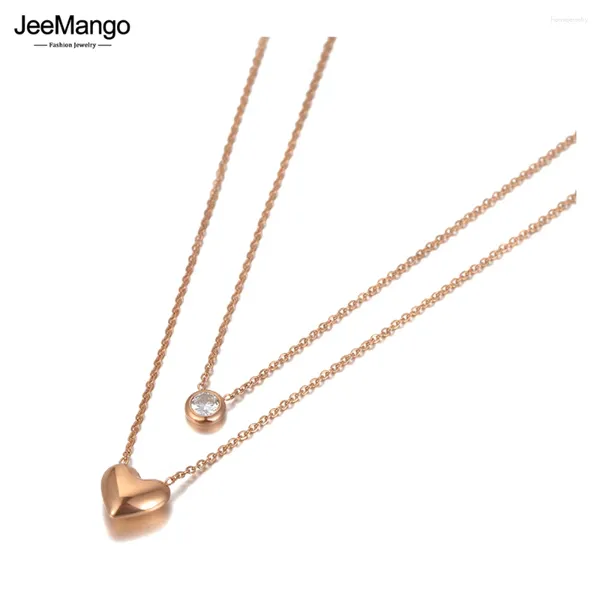 Choker Jeemango Bohemia Design Double couche Colliers de pendentif coeur pour les femmes Collier de chaîne de cristal en acier inoxydable JN20149