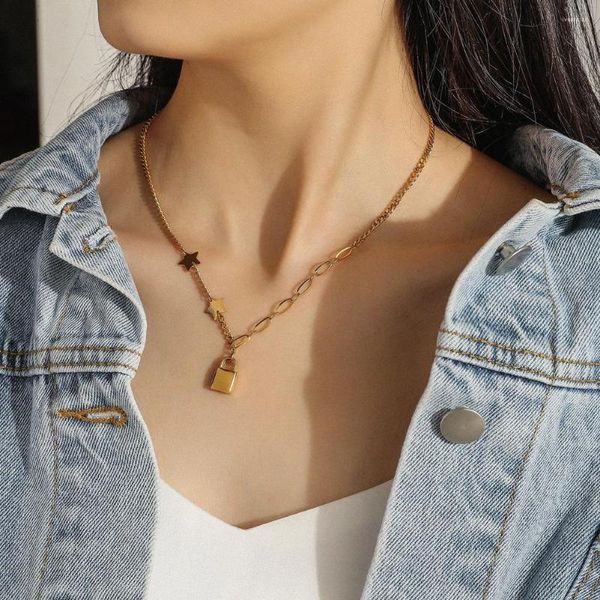 JIOROMY – collier ras du cou en acier inoxydable pour femmes, chaîne en métal épais et Simple avec étoiles, couleur or