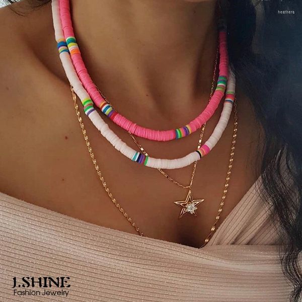 Gargantilla JShine estilo étnico bohemio hecho a mano colorido collar de arcilla polimérica mujer multicolor apilable declaración Boho joyería