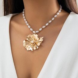 JY – collier court ras du cou en métal pour femmes, motif Floral exagéré, Vintage, Imitation de perles, bijoux à la mode, cadeaux