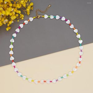 Collier ras du cou KKBEAD collier coeur en coquillage naturel pour femmes cadeaux accessoires féminins concepteur Boho colliers de perles colorées collier