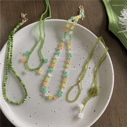 Gargantilla de Corea, collar con cuentas de cristal verde, cadena de clavícula de flor esmaltada dulce para mujeres y niñas, regalos de joyería de fiesta a la moda