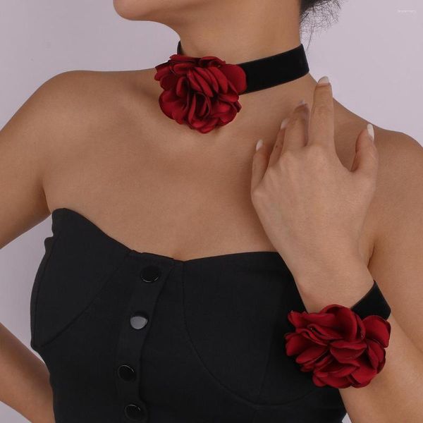 Tour de cou tissu coréen Rose fleur femmes Accessoires mode Punk gothique doux rouge velours collier collier fille cou bijoux cadeau