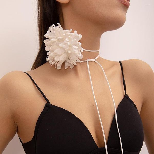 Tour de cou mode coréenne grand tissu fleur collier pour femmes élégant romantique corde chaînes colliers fête mariage bijoux