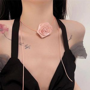 Tour de cou mode coréenne grand tissu Rose fleur collier pour femmes élégantes longues chaînes de corde à lacets sur le cou accessoires bijoux
