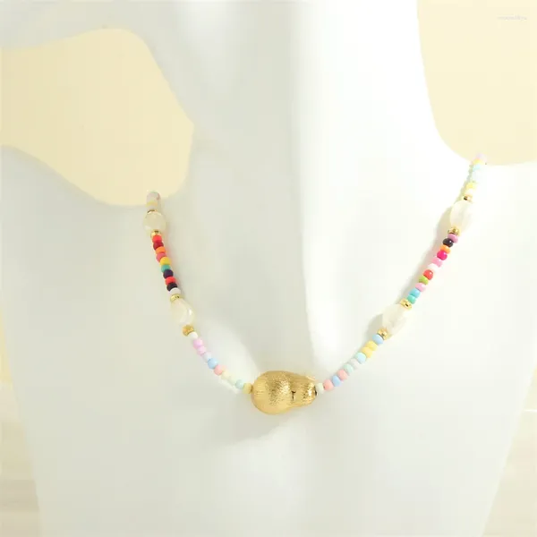 Gargantilla de moda coreana para mujer, collar de cadena de cuentas de cristal colorido, cuello de perlas corto bohemio, joyería Bohemia al por mayor