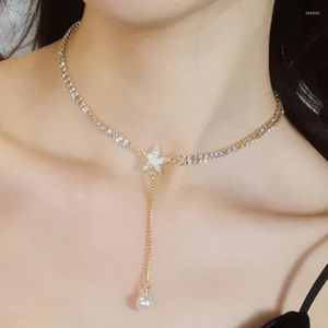 Choker Koreaanse mode set Auger Star Chokers ketting vrouwen 2023 Simple Pearl Clavicular Chain Sexy Nightclubs Bar Jewelry