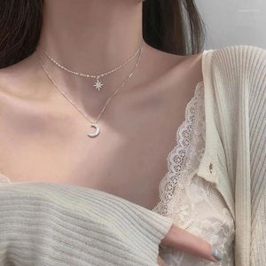 Collier ras du cou Style coréen INS, pendentif étoile et lune papillon, chaîne de clavicule Double couche pour femmes et filles, accessoires de bijoux