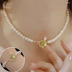 Tour de cou coréen collier de perles tulipe fleur colliers Bracelets ensemble doux romantique femmes cadeau amis anniversaire bijoux accessoires