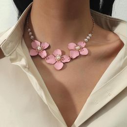 Tour de cou coréen rose fleur collier mode perle femmes bijoux clavicule colliers pendentifs breloques bijoux 1Z60CF1