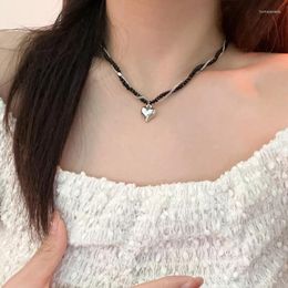 Collier ras du cou Kpop Vintage avec pendentif en forme de cœur, collier de perles en cristal noir pour femmes, Egirl Goth Harajuku Grunge, bijoux esthétiques Y2K