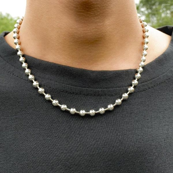 Ras du cou KunJoe Punk couleur argent CCB perle boule chaîne collier pour hommes Simple Hip Hop petites perles lien bijoux