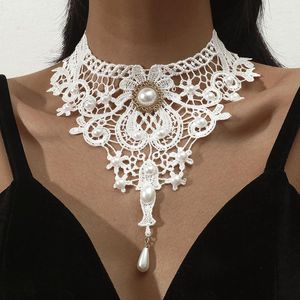 Ras du cou dentelle collier perle femmes/fille noir et blanc clavicule chaîne mode élégant Simple robe fête mariage bijoux