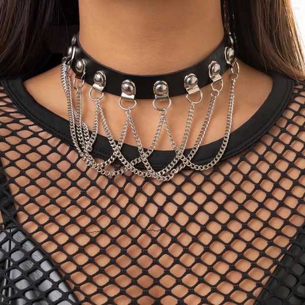 Tour de cou Lacteo Goth large collier en cuir boucle de ceinture réglable breloque dentelle colliers femmes bijoux collier Y2k accessoires